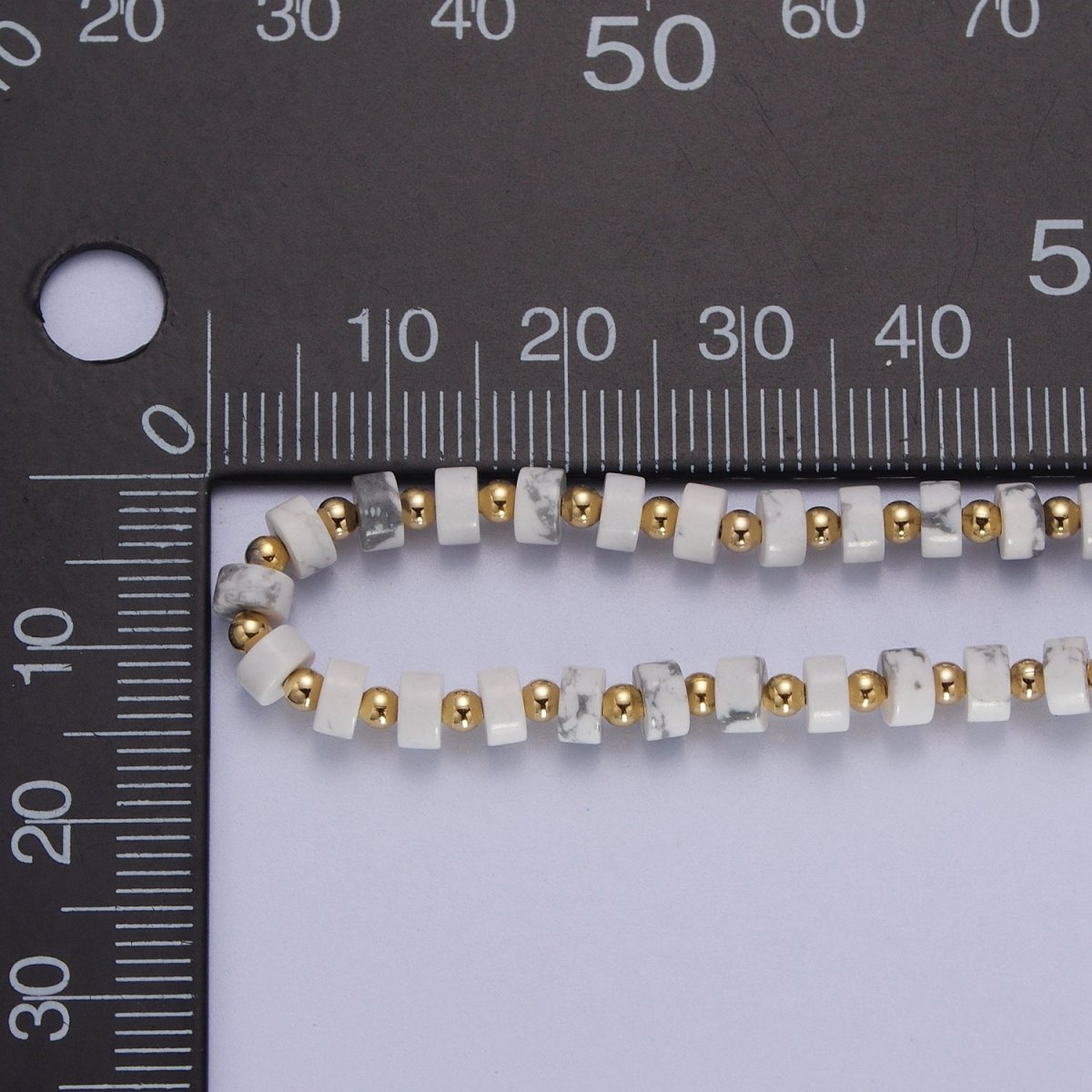 Gold Filled White Howlite Rondelle Heishi Gemstone Gold Spacer Beads 16 Inch Choker Necklace | WA-1437 Clearance Pricing - DLUXCA