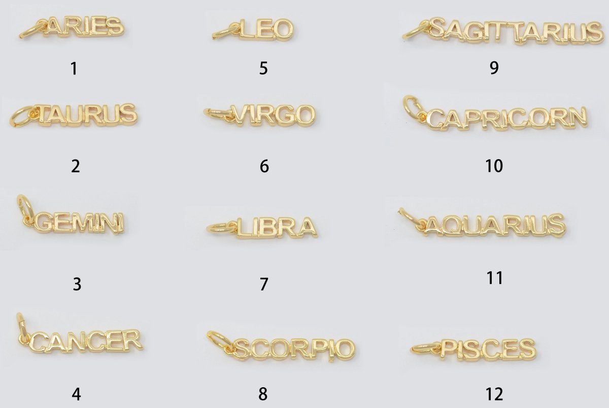 Gold Filled Zodiac Sign Script Words Mini Charm in Gold & Silver | A-A1815-A-A1820 | A-A1839-A-A1844