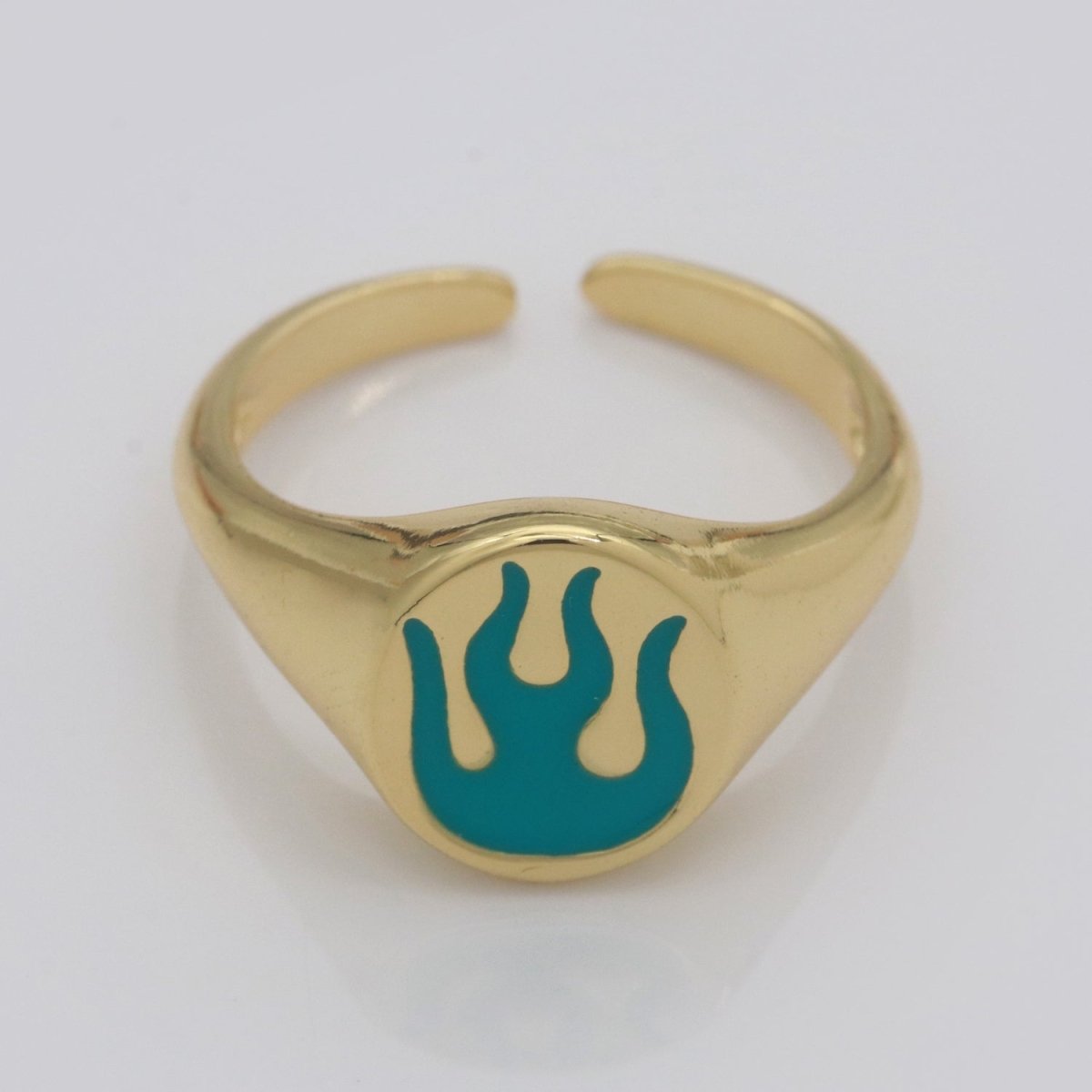 Gold Fire Signet Ring Flame Open Ring Adjustable Statement Ring S-198 ~ S-208