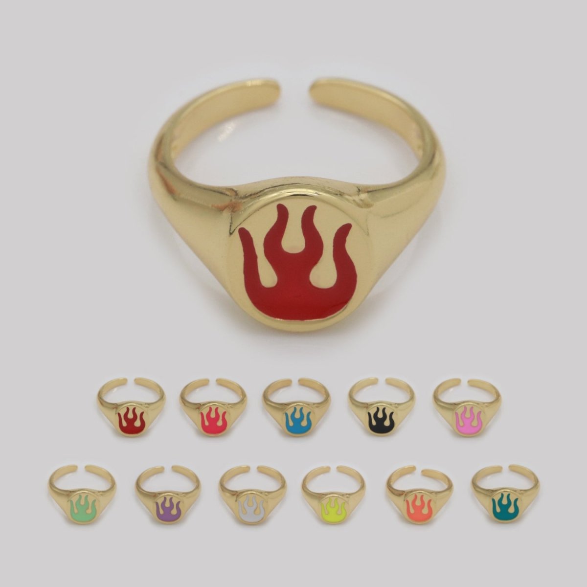 Gold Fire Signet Ring Flame Open Ring Adjustable Statement Ring S-198 ~ S-208