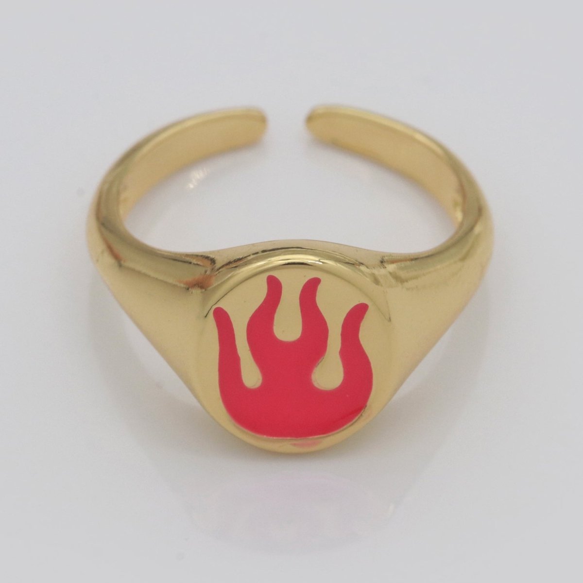 Gold Fire Signet Ring Flame Open Ring Adjustable Statement Ring S-198 ~ S-208