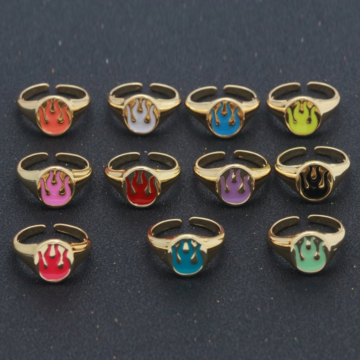 Gold Fire Signet Ring Flame Open Ring Adjustable Statement Ring S-198 ~ S-208