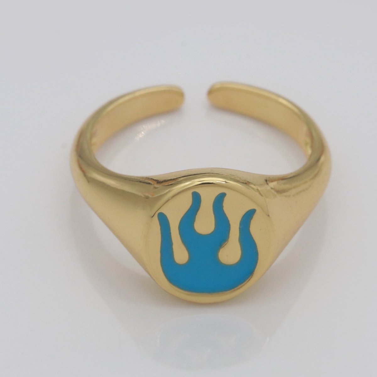 Gold Fire Signet Ring Flame Open Ring Adjustable Statement Ring S-198 ~ S-208