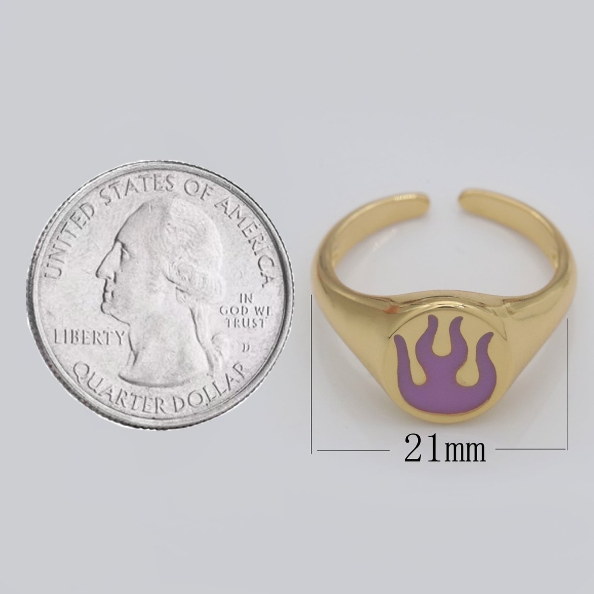 Gold Fire Signet Ring Flame Open Ring Adjustable Statement Ring S-198 ~ S-208