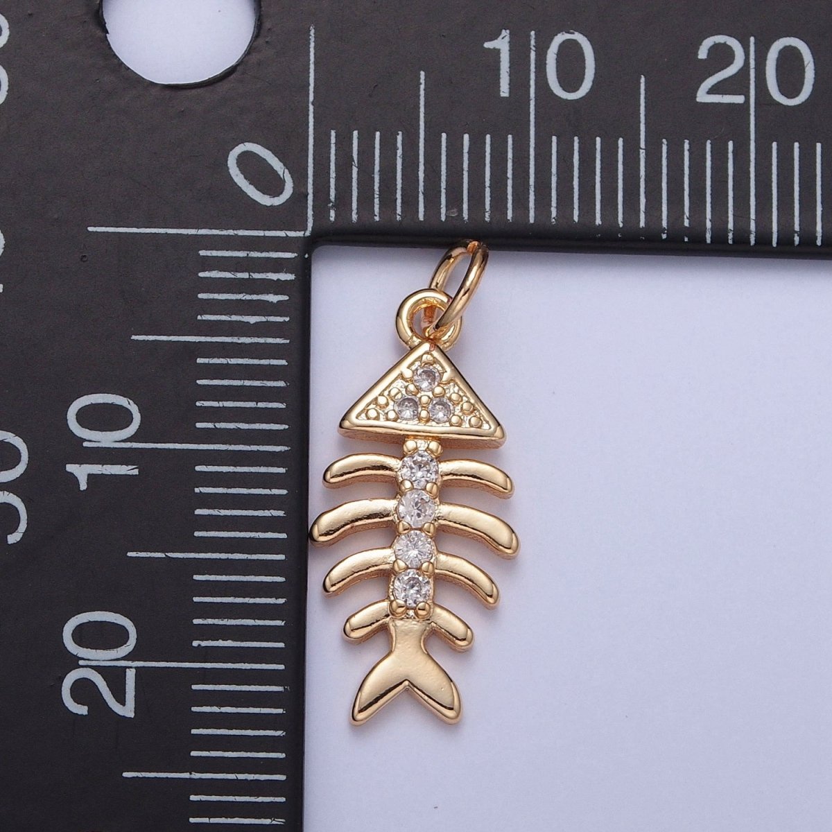 OS Gold Fish Bone Micro Paved Cubic Zirconia Charm For Jewelry Making | X-250