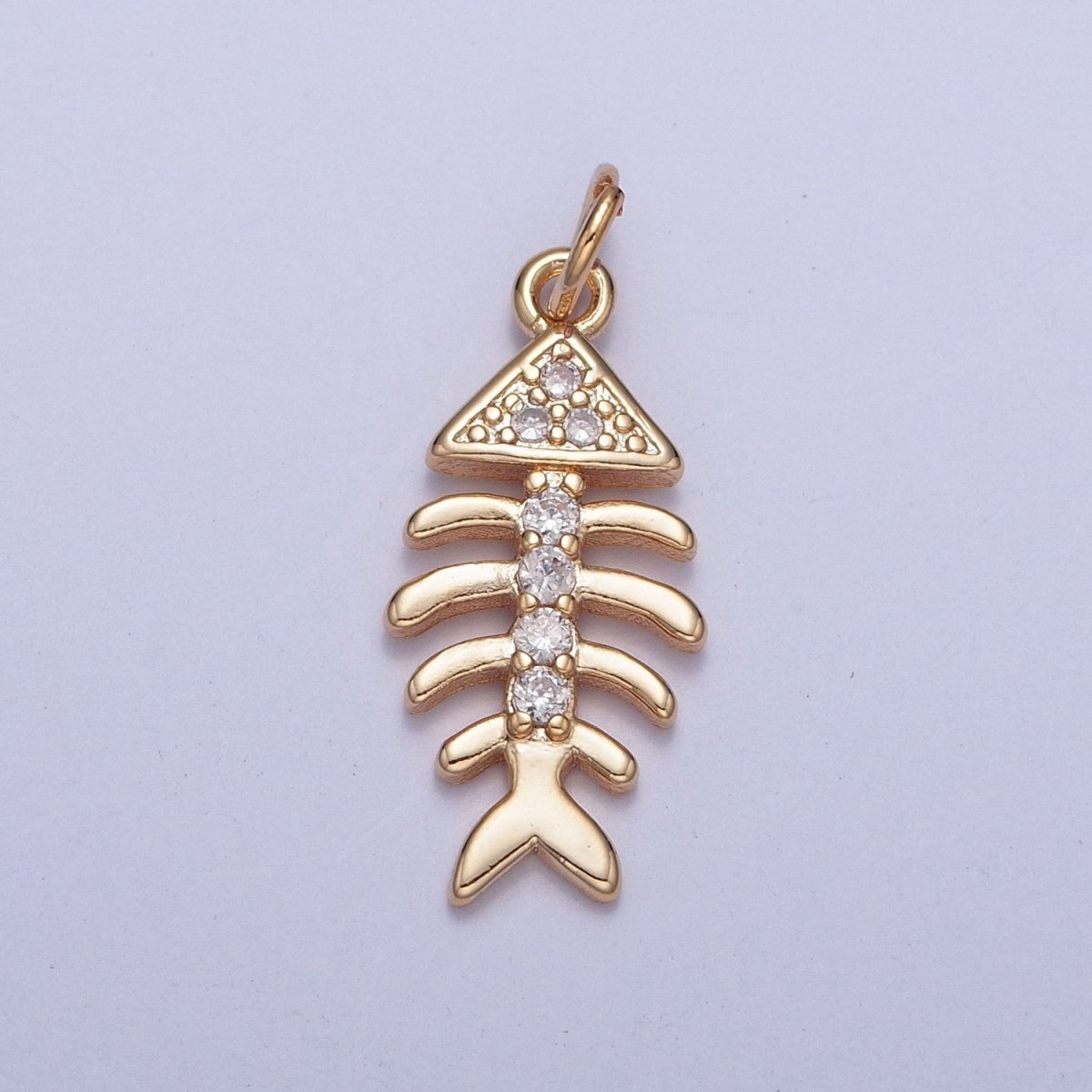 OS Gold Fish Bone Micro Paved Cubic Zirconia Charm For Jewelry Making | X-250