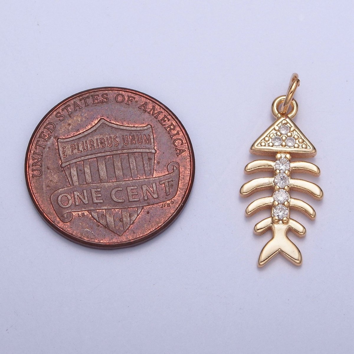 OS Gold Fish Bone Micro Paved Cubic Zirconia Charm For Jewelry Making | X-250