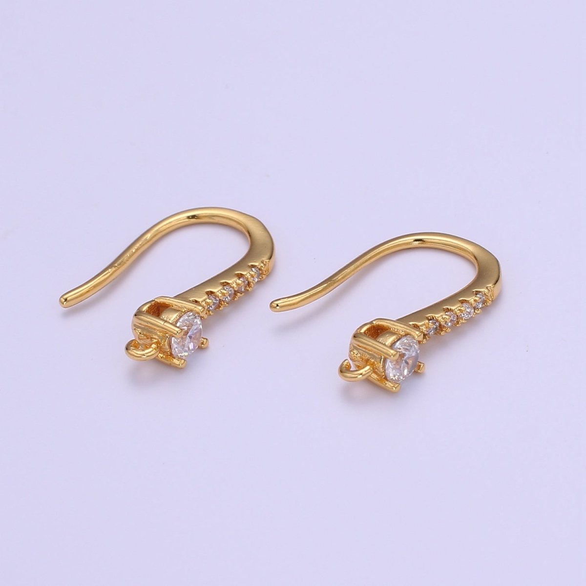 Gold Fish Hook Earrings Ear Wires French Hooks 15.5x9.5mm size 1 pair Open loop Micro Pave Cz Hook Earring Supply L-235~L-237
