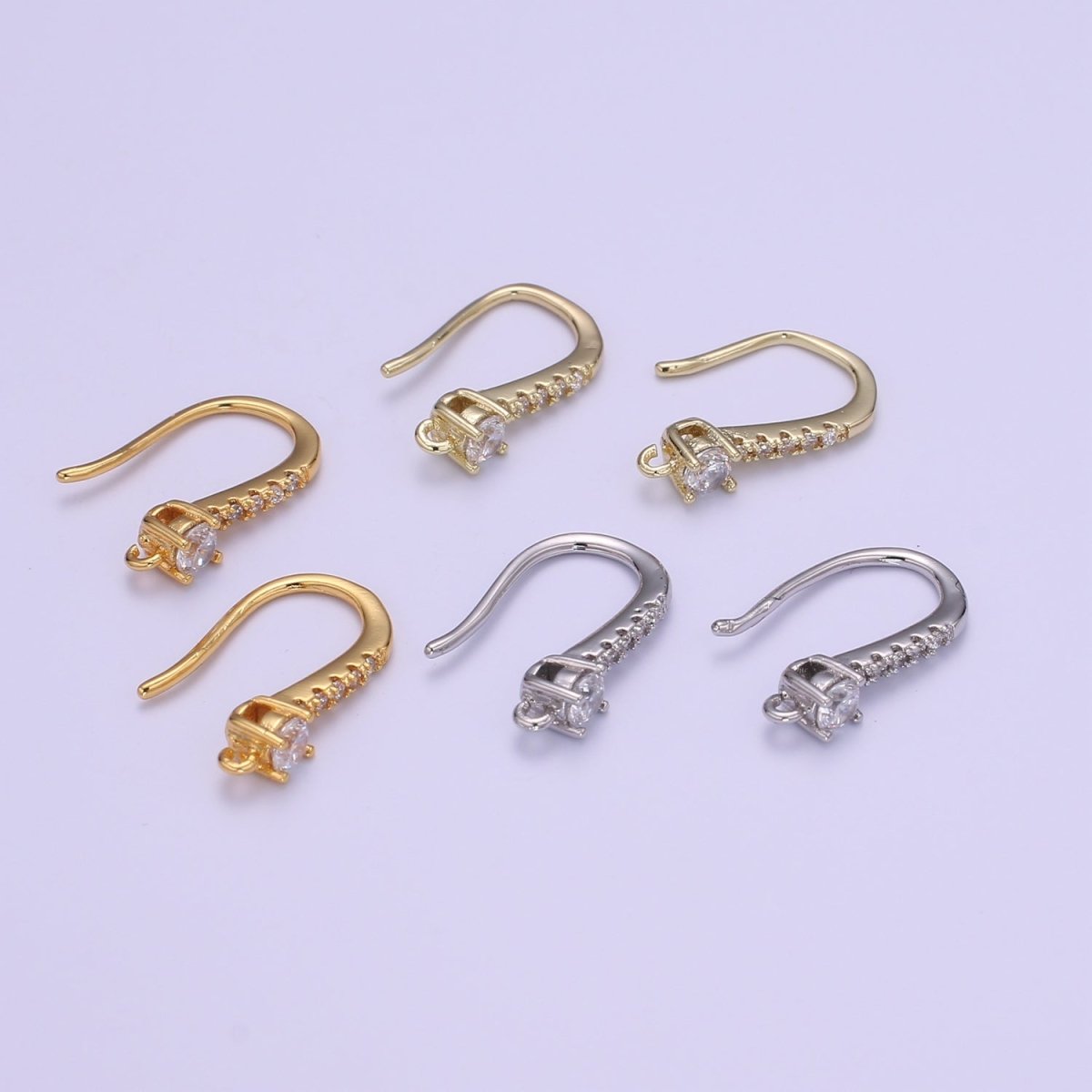 Gold Fish Hook Earrings Ear Wires French Hooks 15.5x9.5mm size 1 pair Open loop Micro Pave Cz Hook Earring Supply L-235~L-237