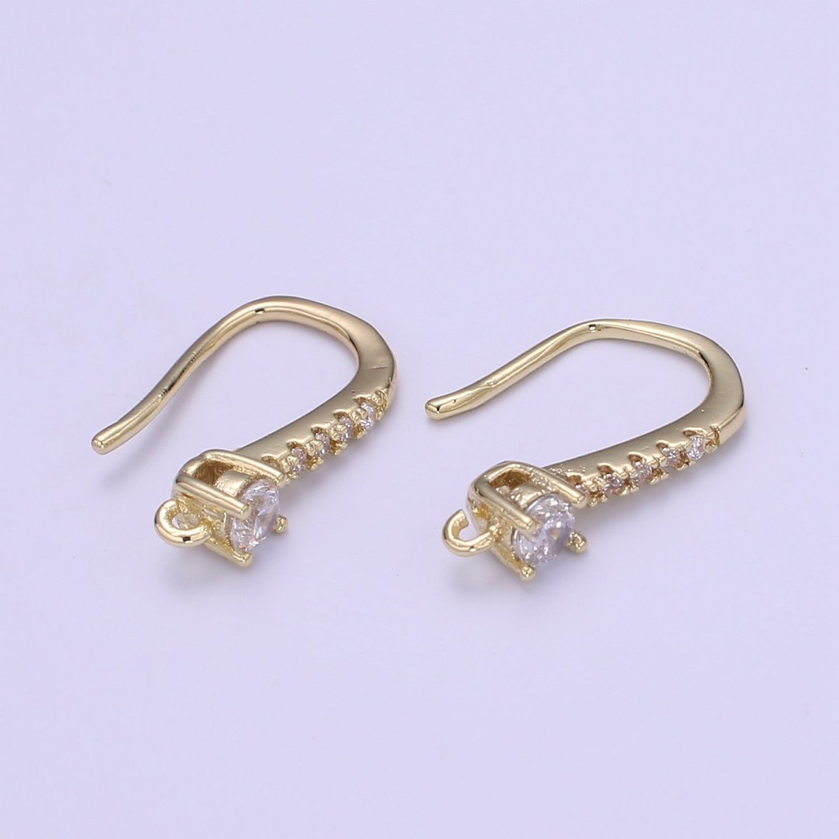 Gold Fish Hook Earrings Ear Wires French Hooks 15.5x9.5mm size 1 pair Open loop Micro Pave Cz Hook Earring Supply L-235~L-237