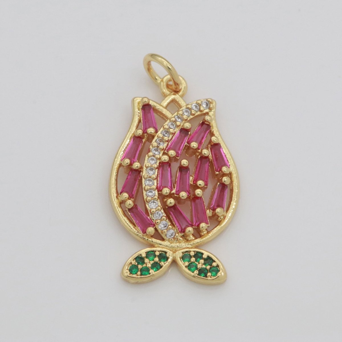 Gold flower Charm - Rose Petal pendant charm on gold filled chain - simple dainty jewelry component M-610 - DLUXCA