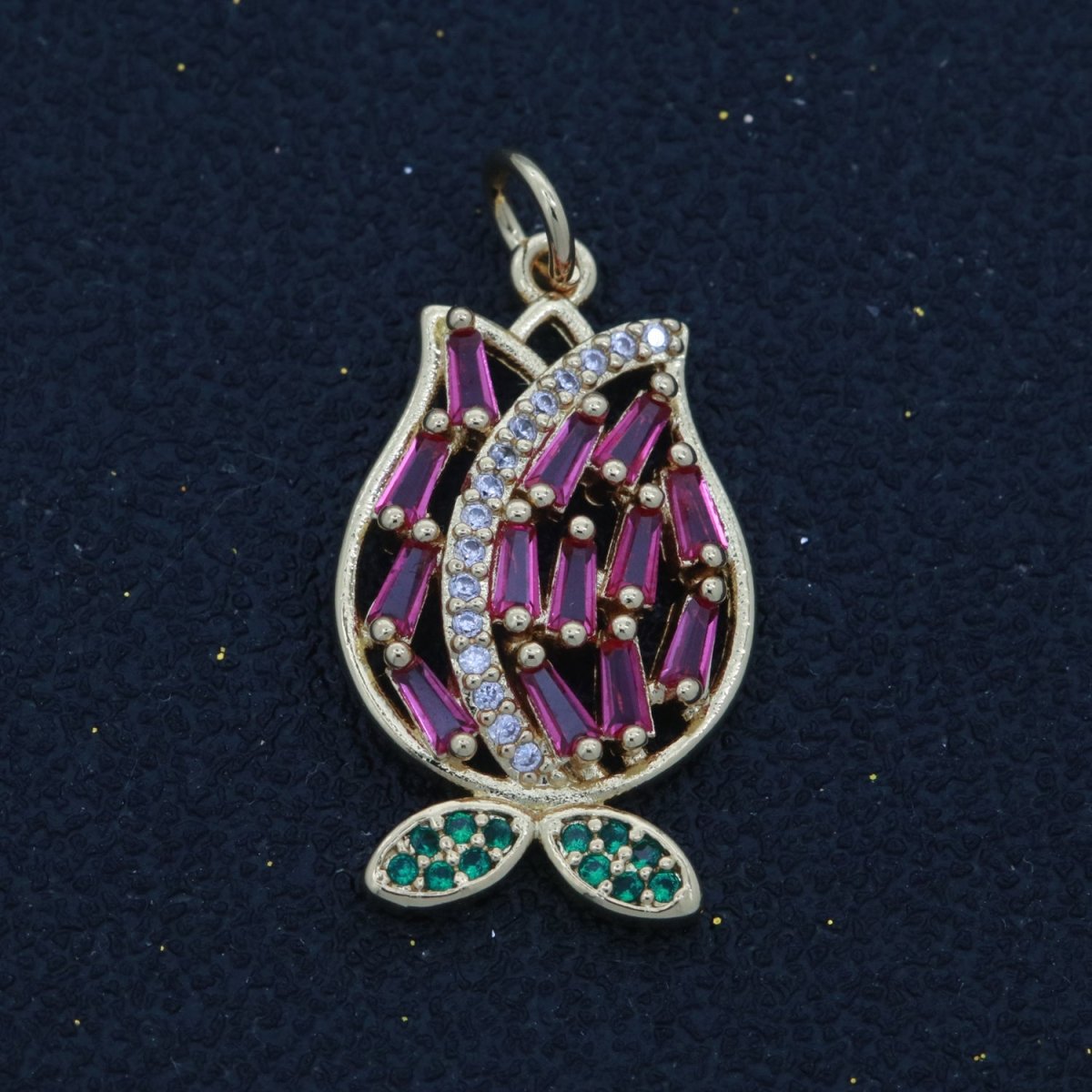 Gold flower Charm - Rose Petal pendant charm on gold filled chain - simple dainty jewelry component M-610 - DLUXCA
