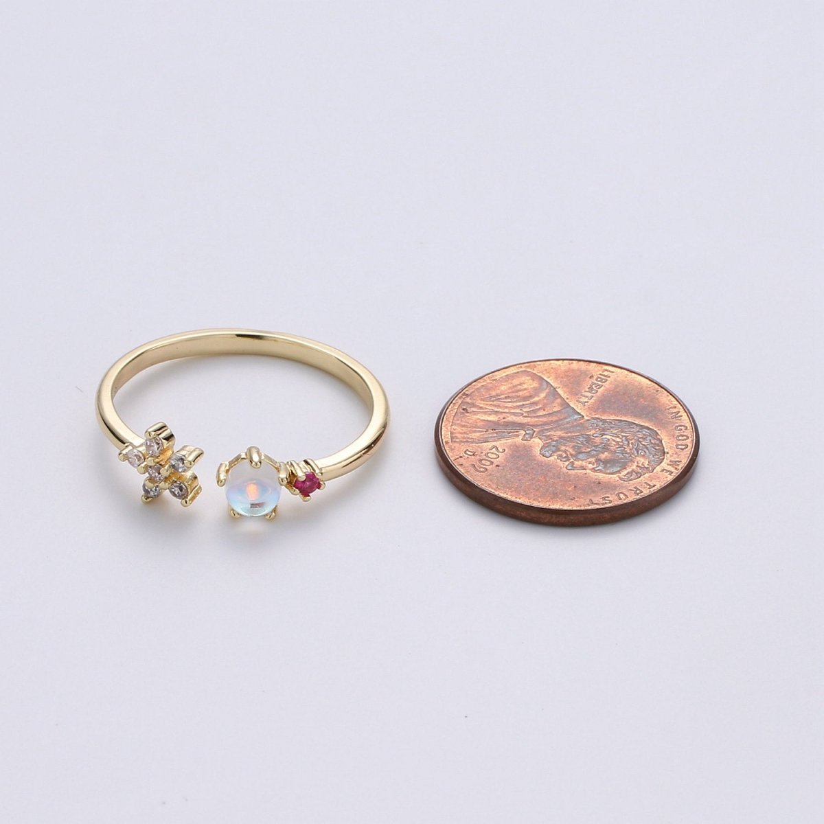 Gold Flower Ring, Dainty Floral Ring, Adjustable Ring, Minimalist Opal Ring, Minimalist Ring, Gold Open Ring, Dainty Jewelry R-086