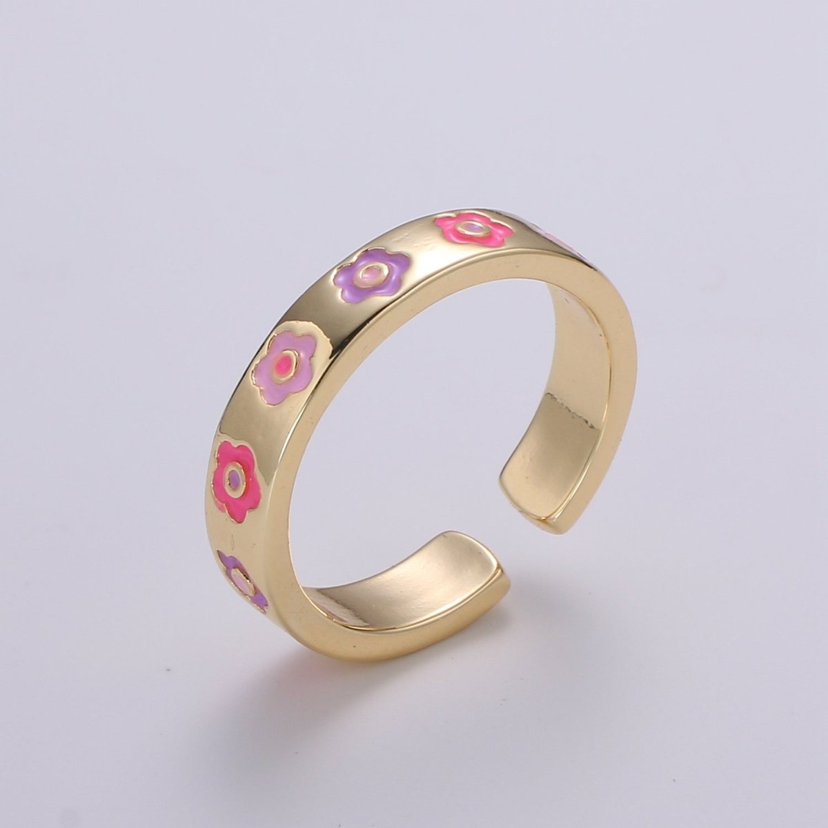 Gold Flower Ring, Floral Ring, Open Ring Adjustable Open Ring, Gold Stacking Ring Minimalist Heart Ring for Kids Teenager Friendship Ring R-488