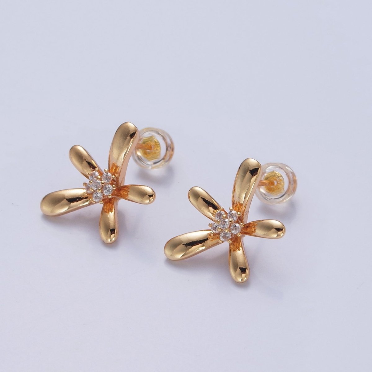 Gold Flower Stud Earring Floral Jewelry V-383 - DLUXCA
