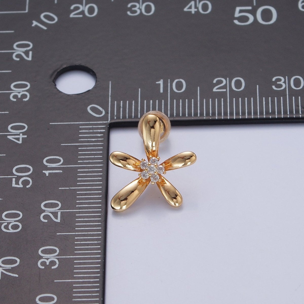 Gold Flower Stud Earring Floral Jewelry V-383 - DLUXCA