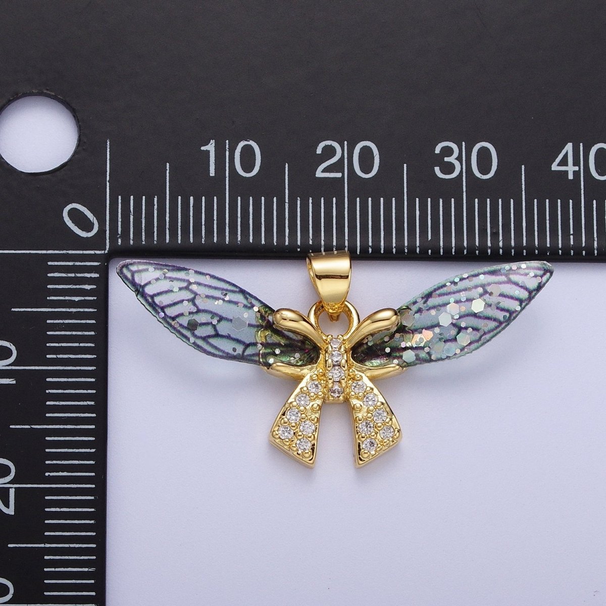 Gold Fuchsia / Blue Micro Paved CZ Fairy Butterfly Pendant For Jewelry Making  H-925 H-928
