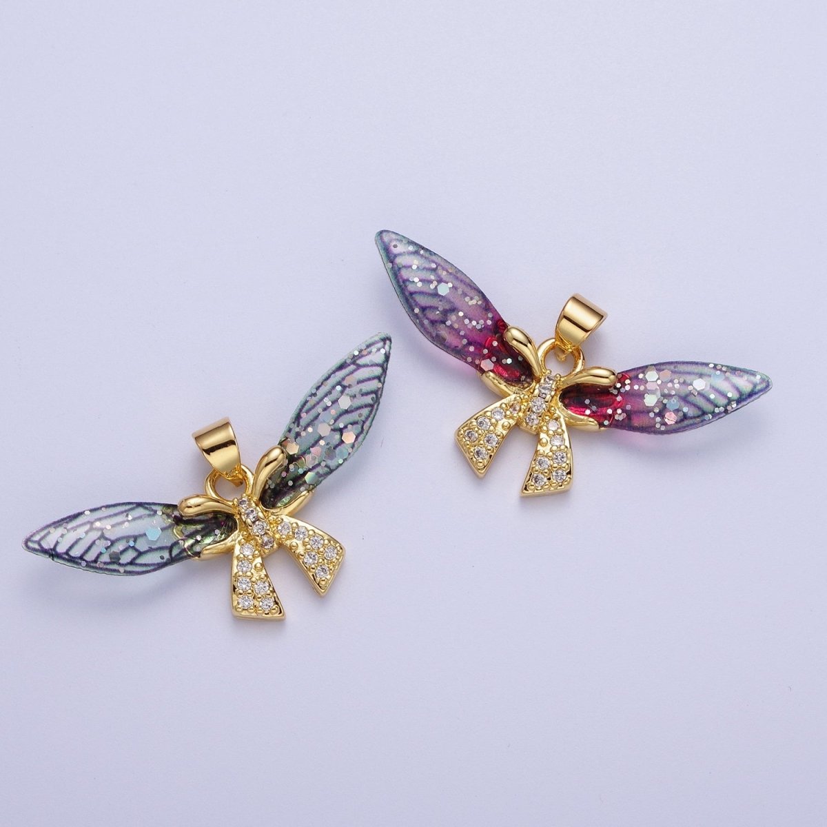 Gold Fuchsia / Blue Micro Paved CZ Fairy Butterfly Pendant For Jewelry Making  H-925 H-928