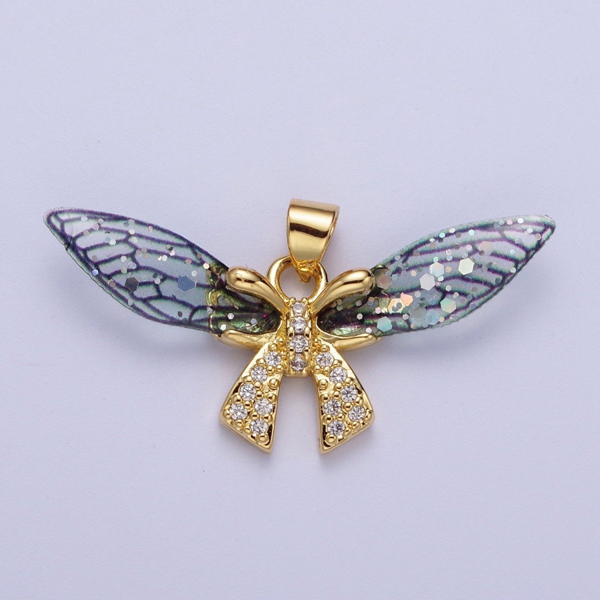 Gold Fuchsia / Blue Micro Paved CZ Fairy Butterfly Pendant For Jewelry Making  H-925 H-928