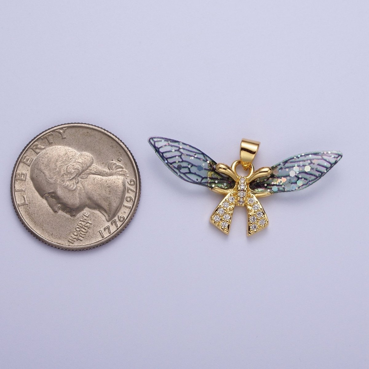 Gold Fuchsia / Blue Micro Paved CZ Fairy Butterfly Pendant For Jewelry Making  H-925 H-928