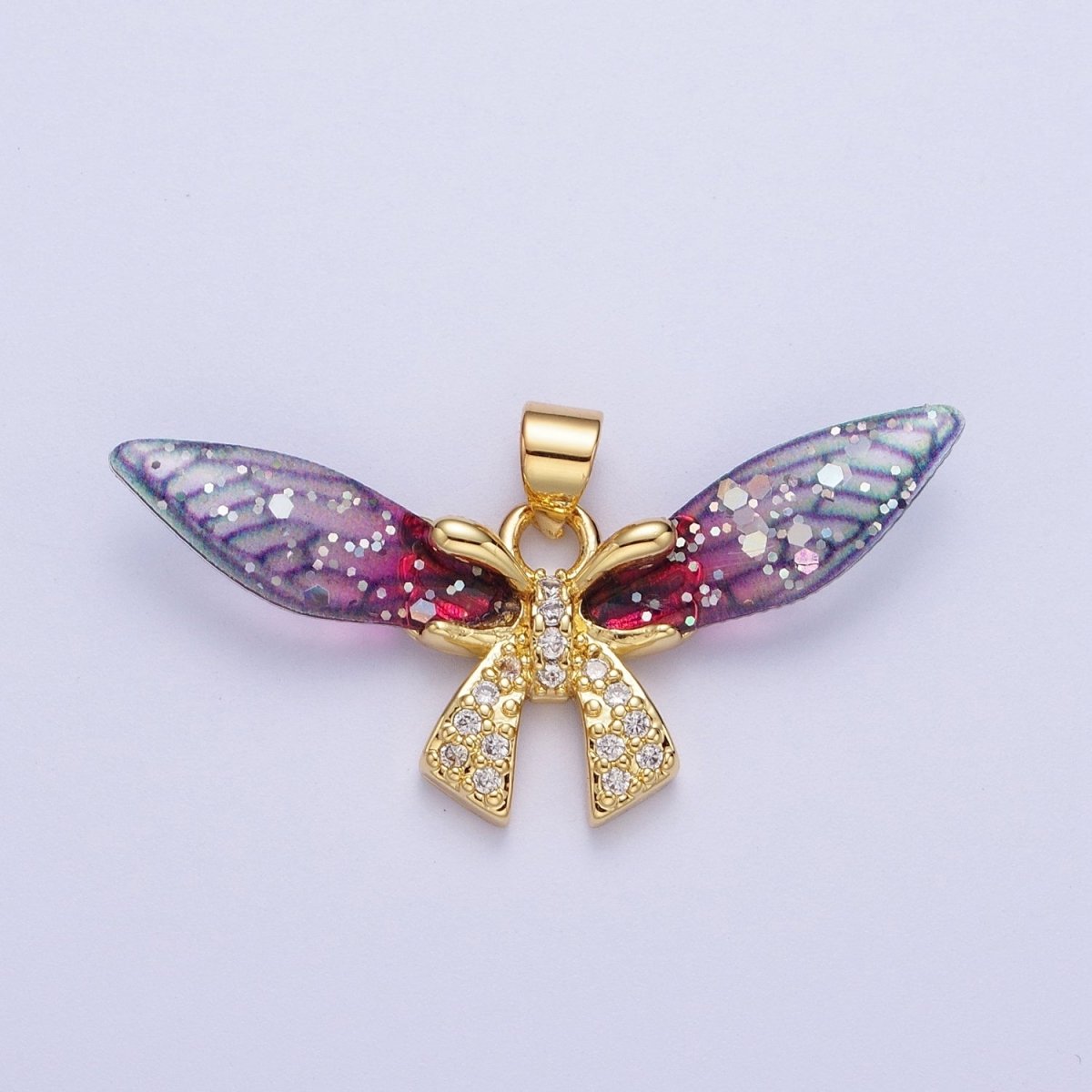 Gold Fuchsia / Blue Micro Paved CZ Fairy Butterfly Pendant For Jewelry Making  H-925 H-928