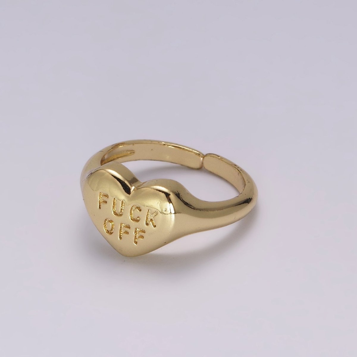 Gold Fuck Off Ring, Heart Shaped Signet, Fuckoff rings oval signet ring gold rings for women U-132 - DLUXCA