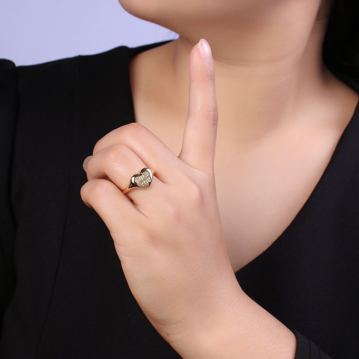 Gold Fuck You Ring, Heart Shaped Signet, Fuckoff rings oval signet ring gold rings for women S-377 - DLUXCA