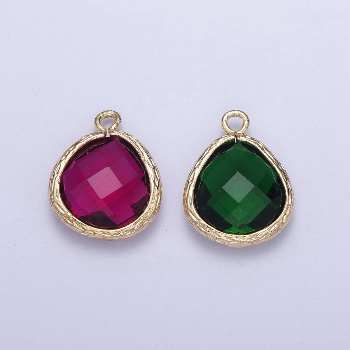Gold Geometric Abstract Round Green, Fuchsia Cubic Zirconia Charm AG-001 AG-002