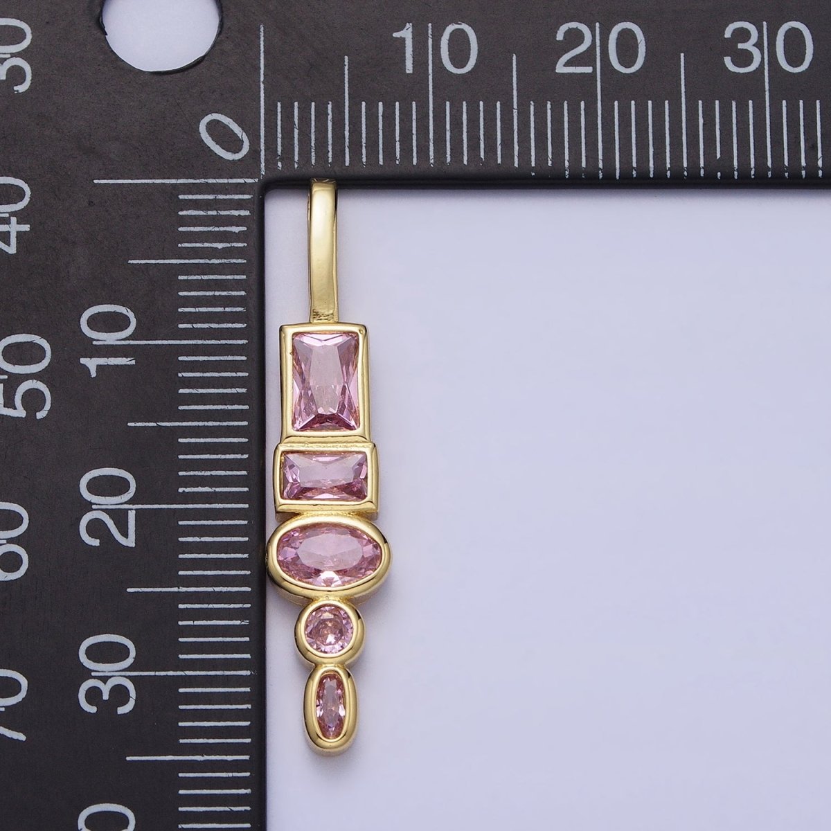Gold Geometric Clear, Pink CZ Cubic Zirconia Baguette Oval Pendant | AA170 AA171