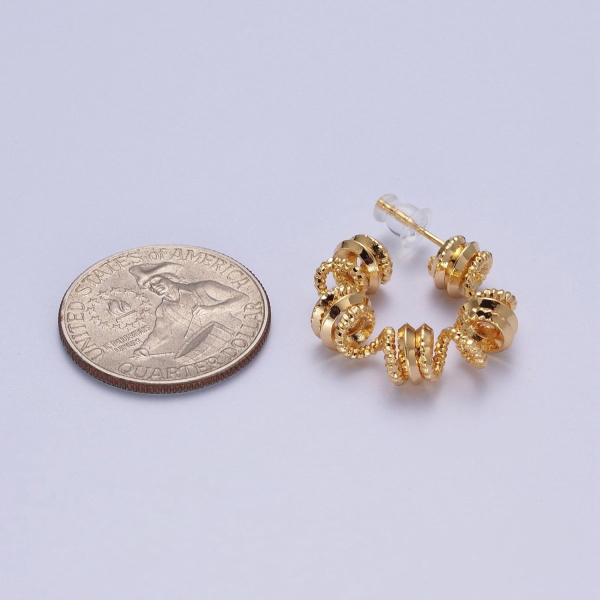 Gold Geometric Edged Spiral Coil Band C-Shaped Hoop Earrings | AE1020 - DLUXCA