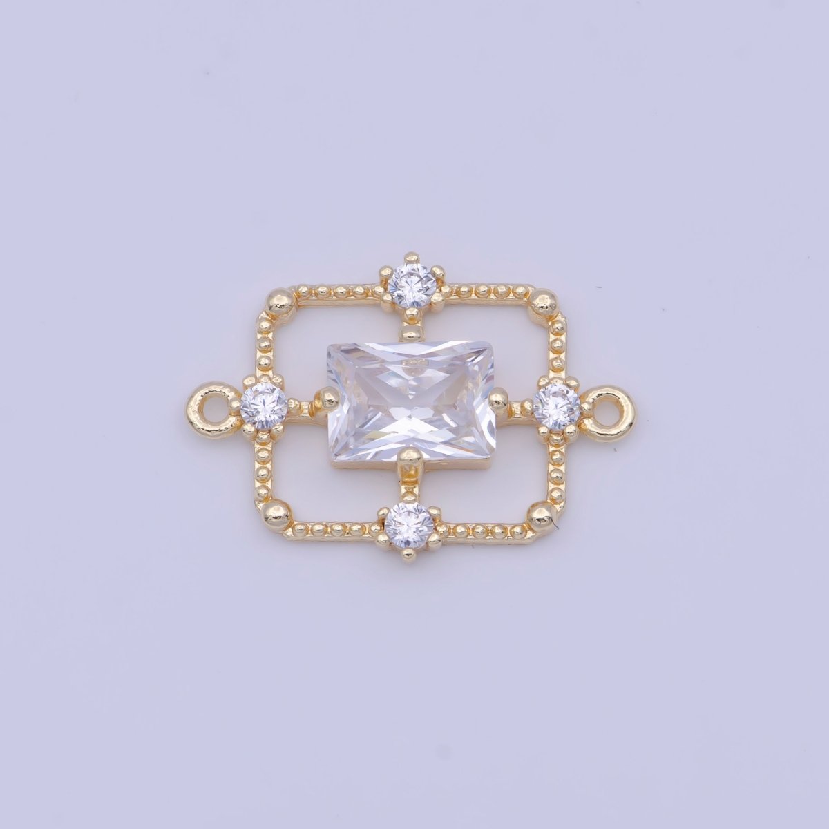 Gold Green / Clear Baguette CZ Charm Connector Geometric Rectangle Link Connector Supply G-562 G-563