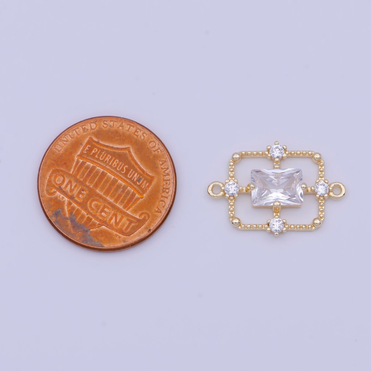 Gold Green / Clear Baguette CZ Charm Connector Geometric Rectangle Link Connector Supply G-562 G-563