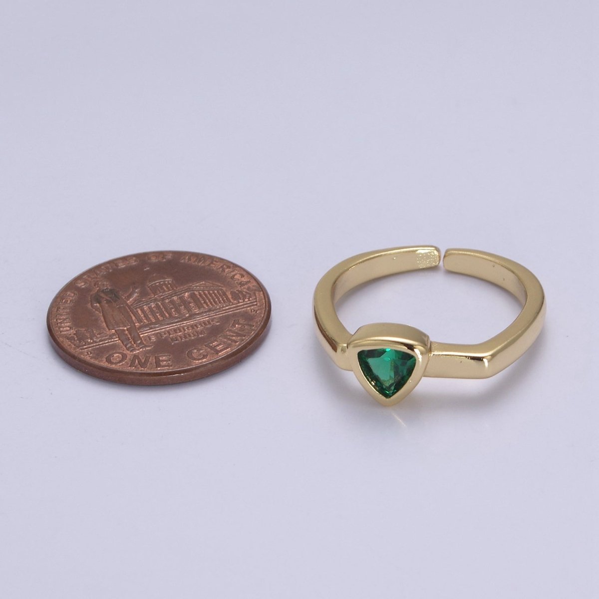 Gold Green CZ ring, Emerald ring, open ring, adjustable ring, green stone ring, dainty ring, stackable ring U-501 - DLUXCA