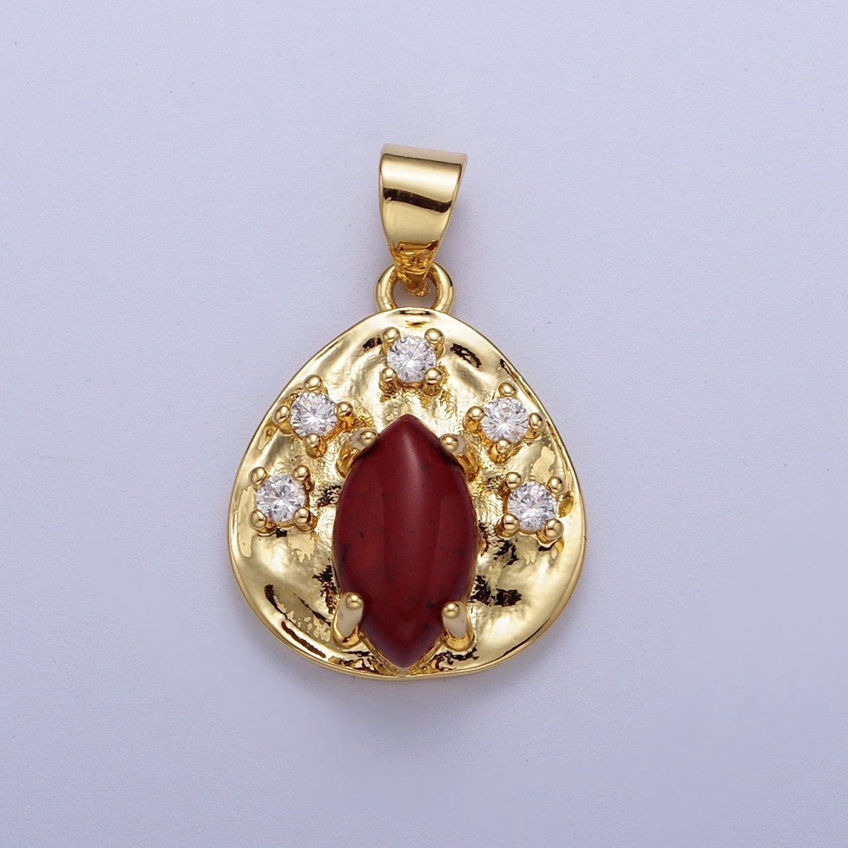 Gold Hammered Coin Cubic Zirconia Natural Red Jasper, Amethyst, Tiger Eye Pendant For Jewelry Making H-854 H-855 H-877