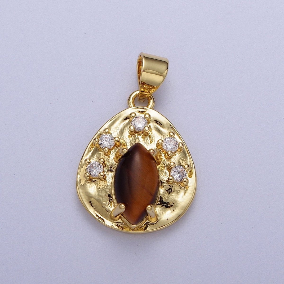 Gold Hammered Coin Cubic Zirconia Natural Red Jasper, Amethyst, Tiger Eye Pendant For Jewelry Making H-854 H-855 H-877