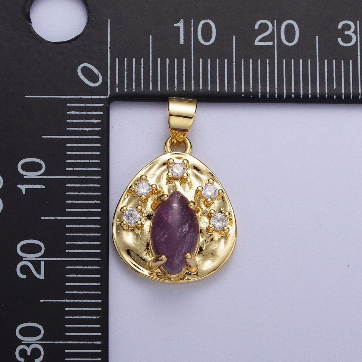 Gold Hammered Coin Cubic Zirconia Natural Red Jasper, Amethyst, Tiger Eye Pendant For Jewelry Making H-854 H-855 H-877