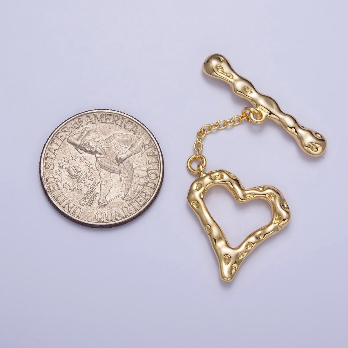 Gold Hammered Textured Heart Bar Toggle Clasps Jewelry Closure Supply | Z-110 - DLUXCA