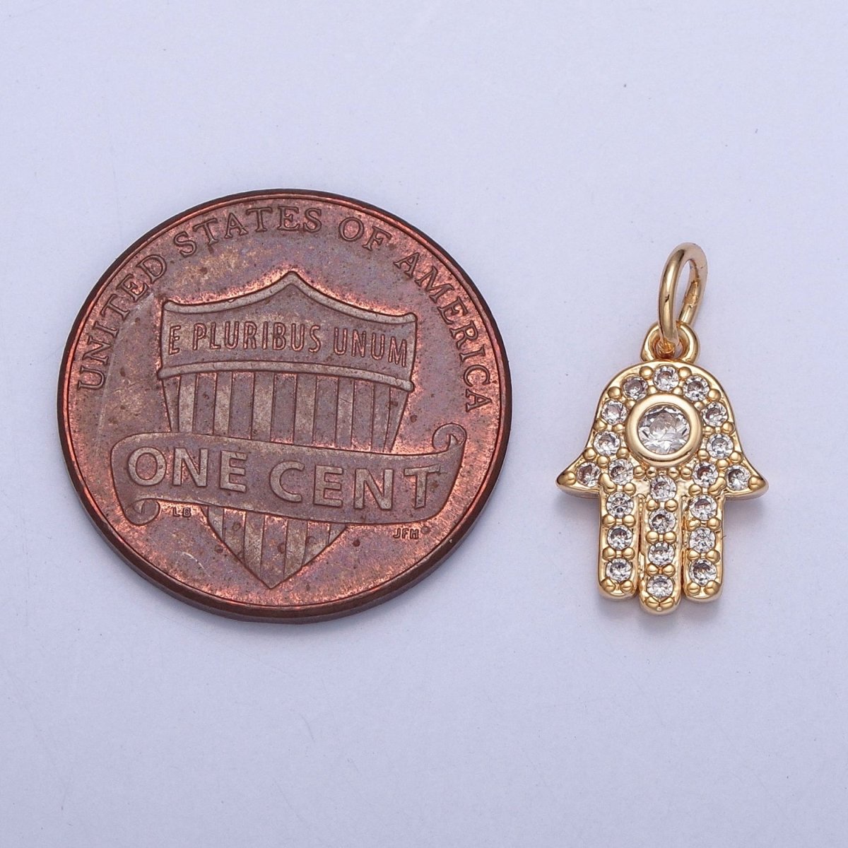 Gold Hamsa Hand Micro Paved Round Cubic Zirconia Protection Amulet Charm For DIY Jewelry Making | X-230 - DLUXCA