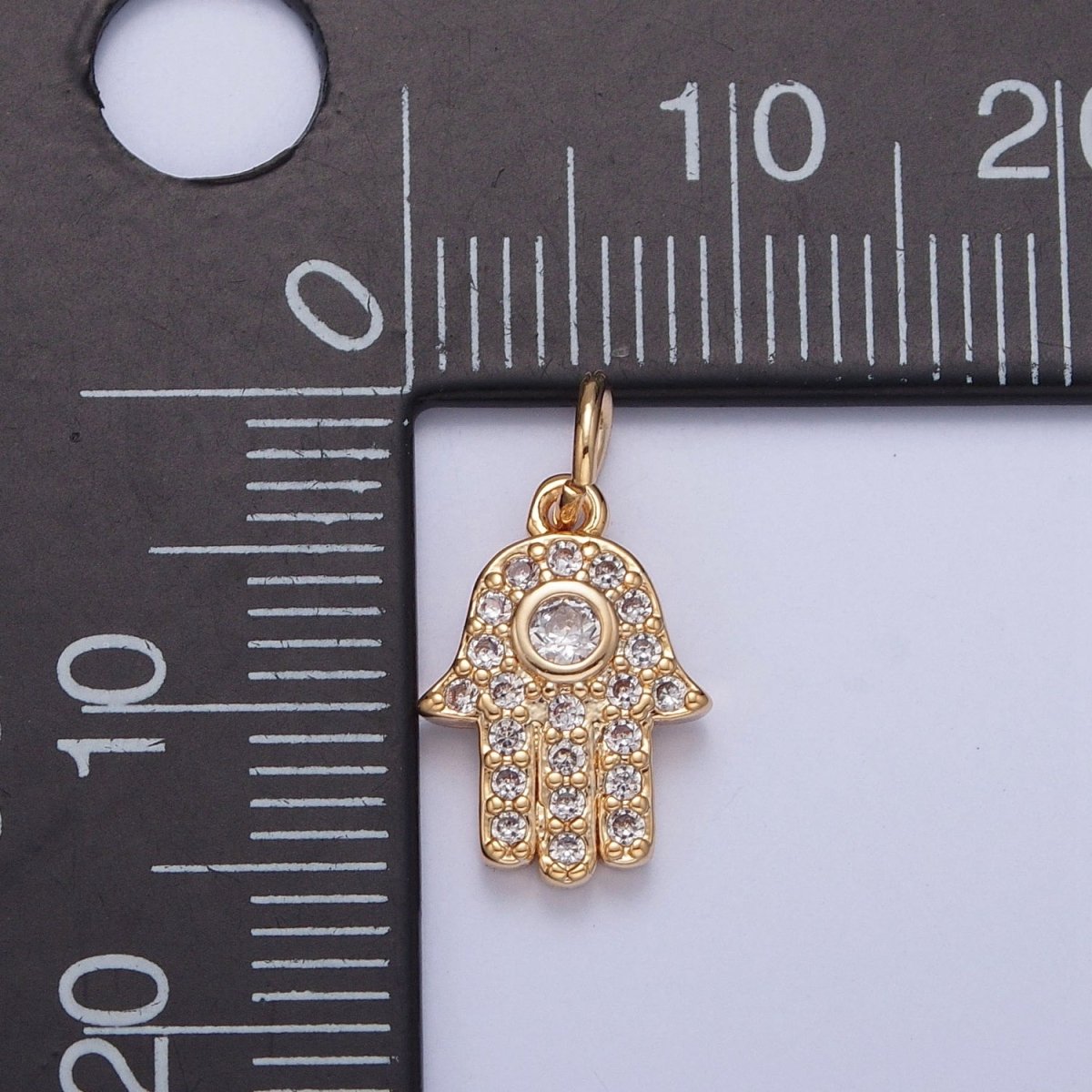 Gold Hamsa Hand Micro Paved Round Cubic Zirconia Protection Amulet Charm For DIY Jewelry Making | X-230 - DLUXCA