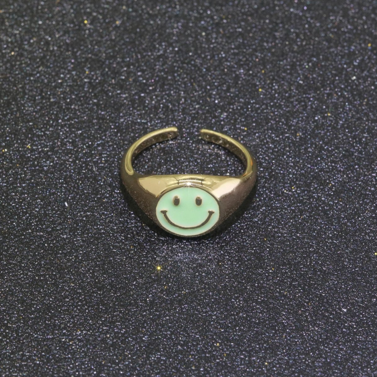 Gold Happy Face Ring • Smiley Face Ring • Enamel Epoxy Emoji Ring • Signet Ring• Birthday Gift y2k Jewelry for Teenager O-425 ~ O-430
