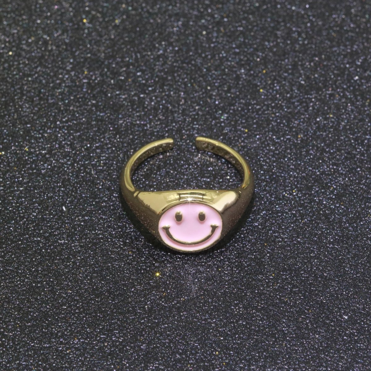 Gold Happy Face Ring • Smiley Face Ring • Enamel Epoxy Emoji Ring • Signet Ring• Birthday Gift y2k Jewelry for Teenager O-425 ~ O-430