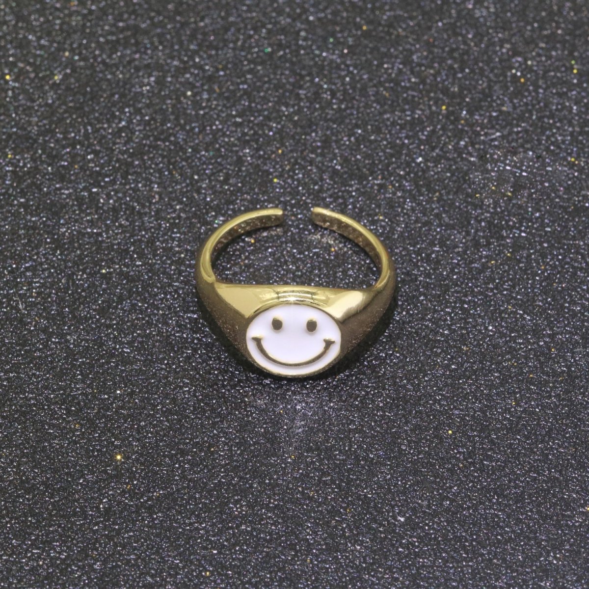 Gold Happy Face Ring • Smiley Face Ring • Enamel Epoxy Emoji Ring • Signet Ring• Birthday Gift y2k Jewelry for Teenager O-425 ~ O-430