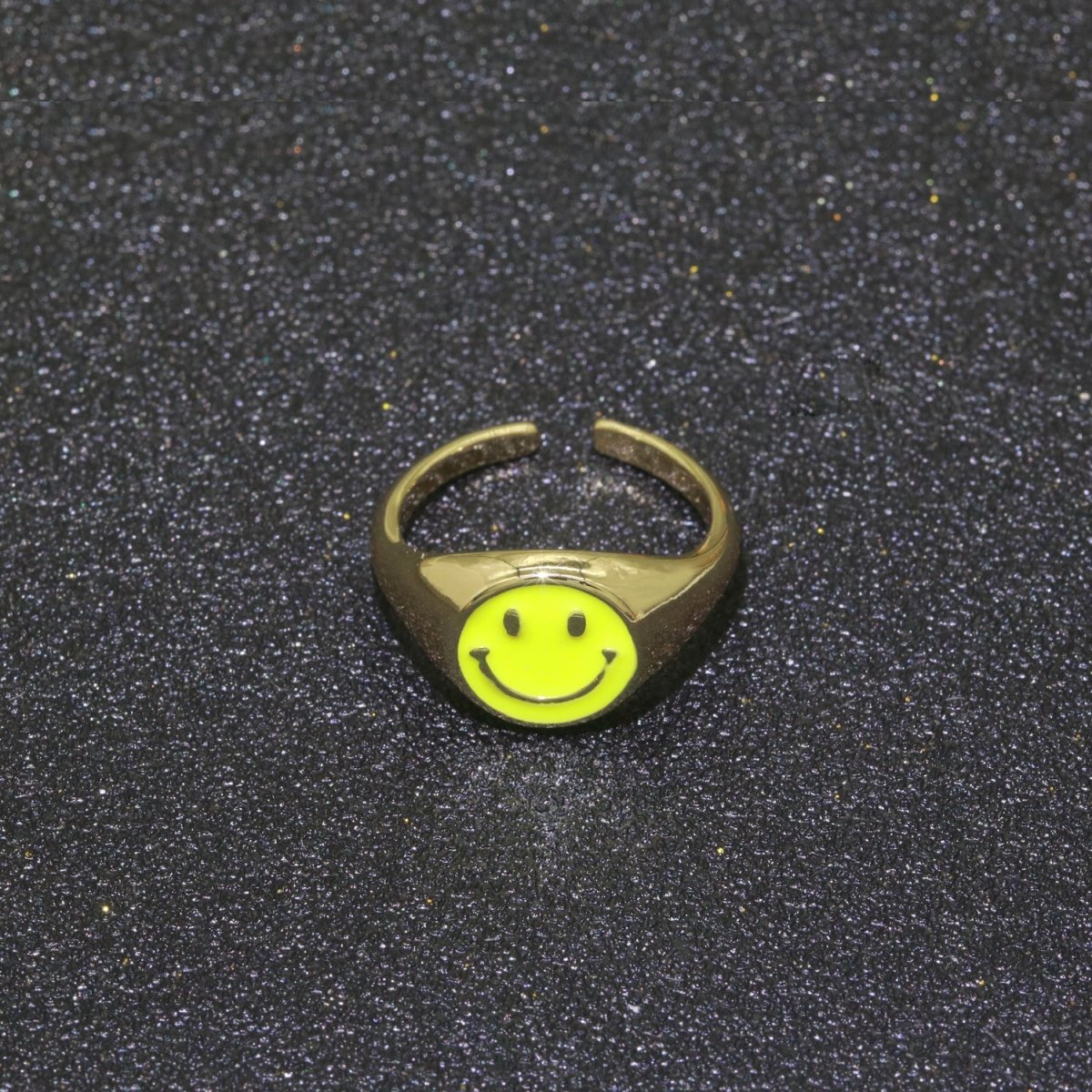 Gold Happy Face Ring • Smiley Face Ring • Enamel Epoxy Emoji Ring • Signet Ring• Birthday Gift y2k Jewelry for Teenager O-425 ~ O-430