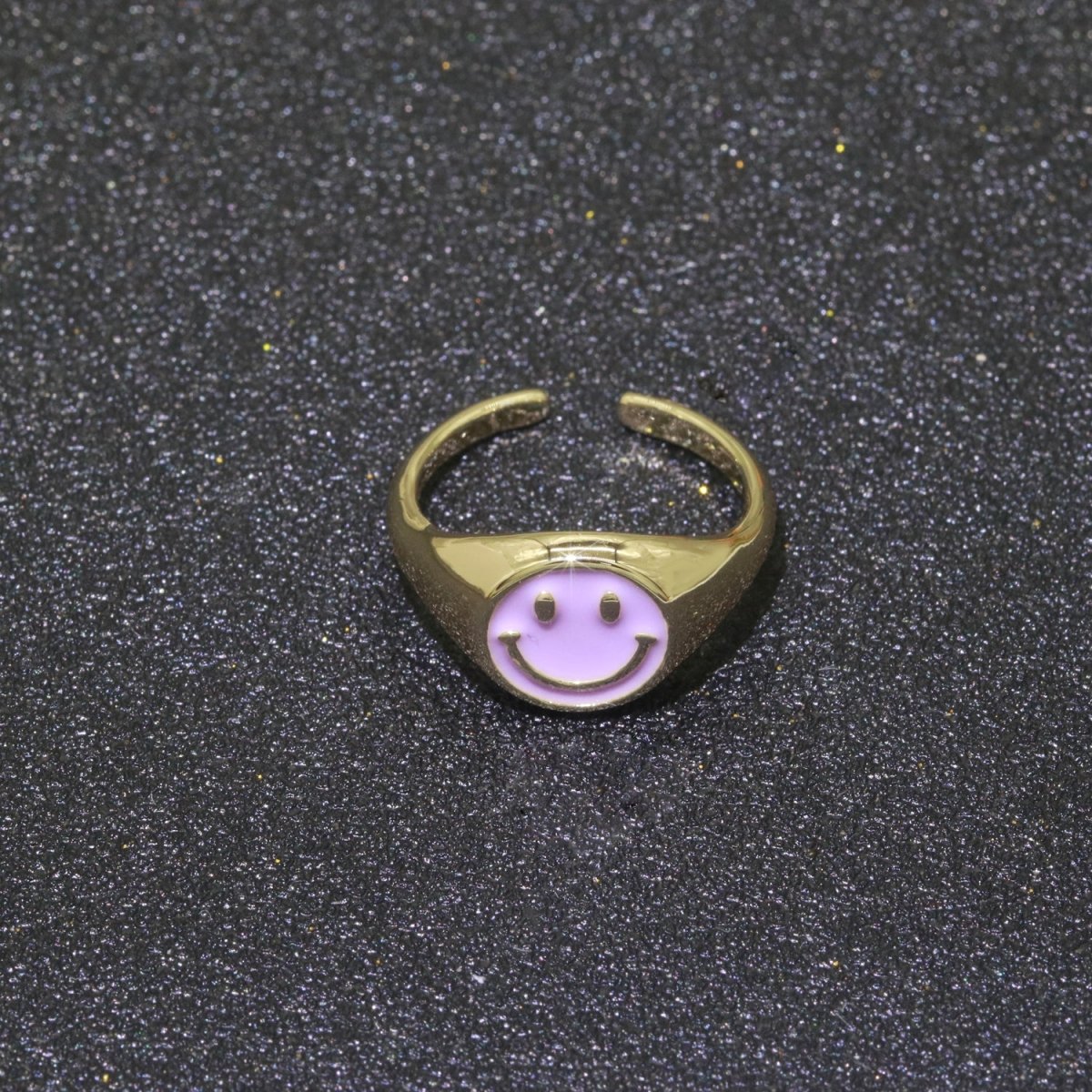 Gold Happy Face Ring • Smiley Face Ring • Enamel Epoxy Emoji Ring • Signet Ring• Birthday Gift y2k Jewelry for Teenager O-425 ~ O-430