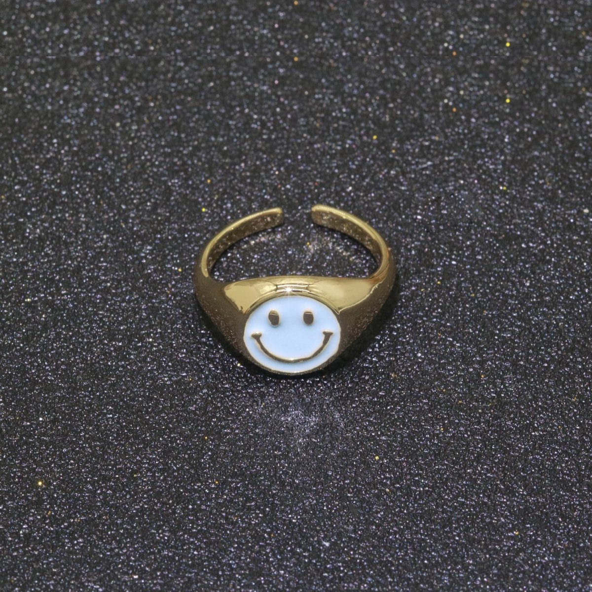 Gold Happy Face Ring • Smiley Face Ring • Enamel Epoxy Emoji Ring • Signet Ring• Birthday Gift y2k Jewelry for Teenager O-425 ~ O-430