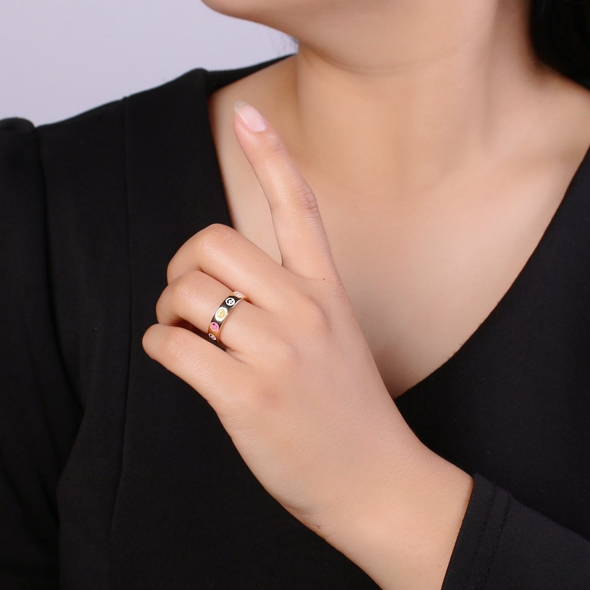 Gold Happy Face Ring, Smiley Ring, Open Ring Adjustable Dainty Gold Stacking Ring Minimalist Heart Ring for Kids Teenager Friendship Ring R484