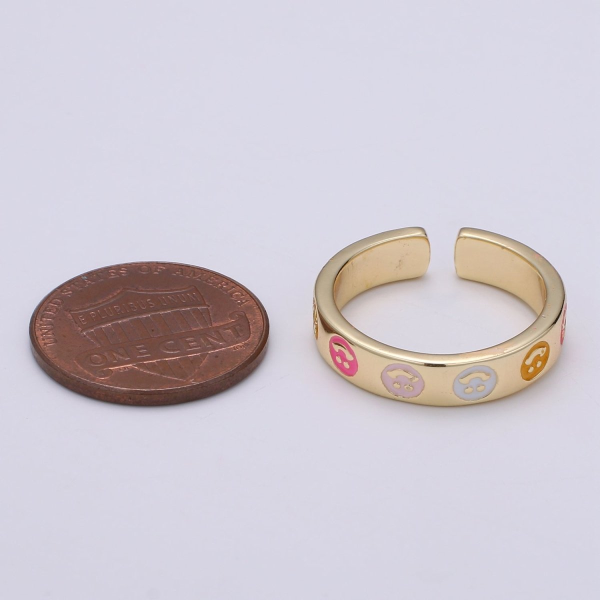 Gold Happy Face Ring, Smiley Ring, Open Ring Adjustable Dainty Gold Stacking Ring Minimalist Heart Ring for Kids Teenager Friendship Ring R484