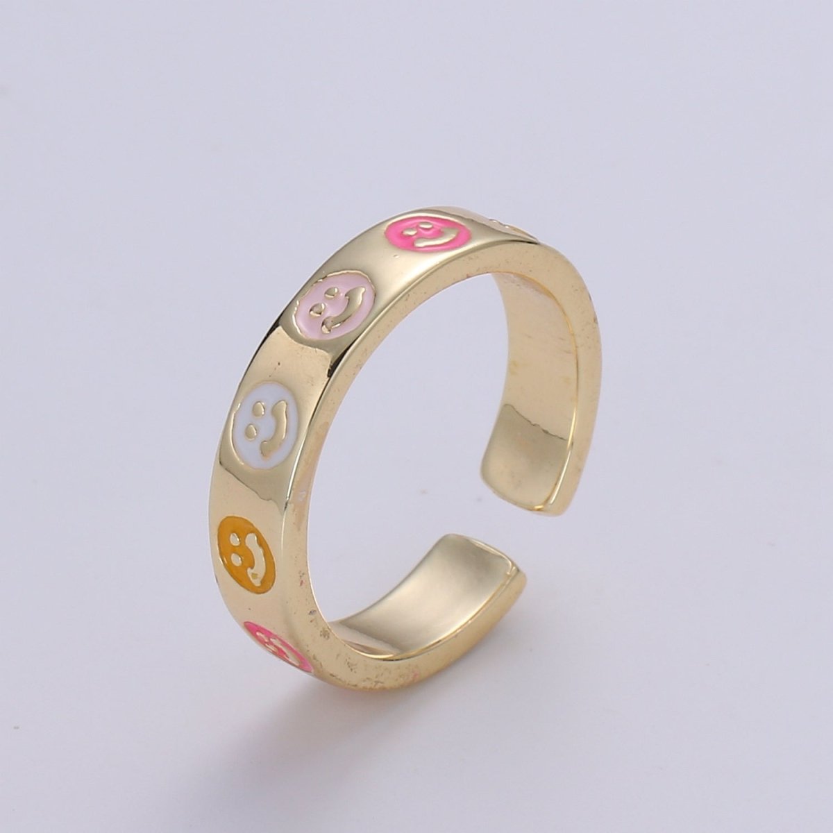 Gold Happy Face Ring, Smiley Ring, Open Ring Adjustable Dainty Gold Stacking Ring Minimalist Heart Ring for Kids Teenager Friendship Ring R484