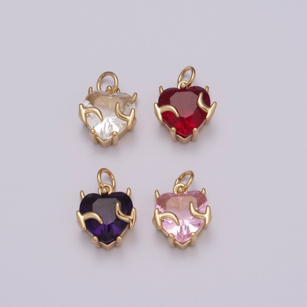 Gold Heart Charm Necklace Pink Purple Clear Red Heart Necklace Bracelet Charm Add on Charm M-774 - M-777