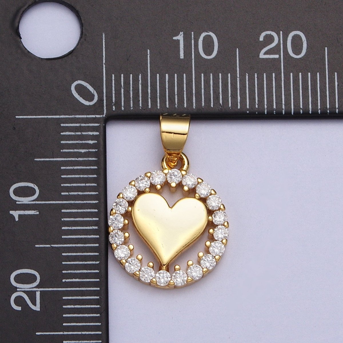 Gold Heart Clear Micro Paved CZ Open Round Pendant | AA007 - DLUXCA